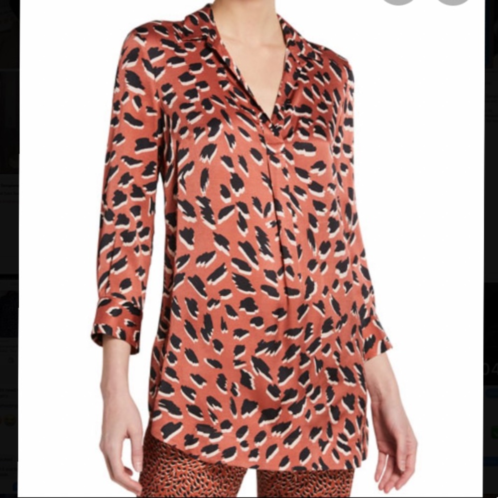 Piazza Sempione Orange Satin Tunic Blouse Leopard Dalmatian Deer Print